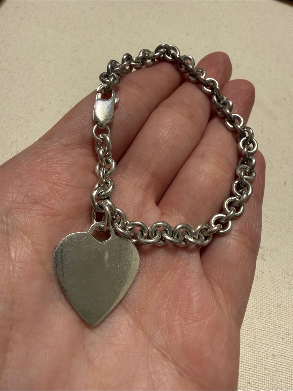 Silver silver 925 Heart Charm Chain Bracelet 7inch